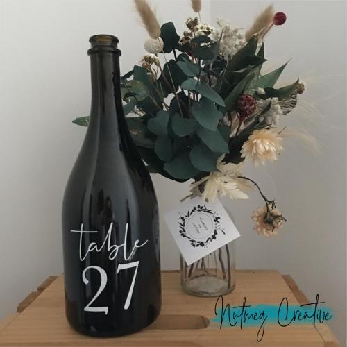 $5 each Hire<br>Wine Bottle Table Numbers<br>Tables 1-30 available
