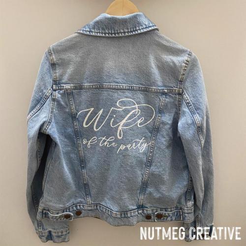 $35 Hire<br>Hand painted 'With of the party' - Denim Jacket<br>Size 14 Target brand